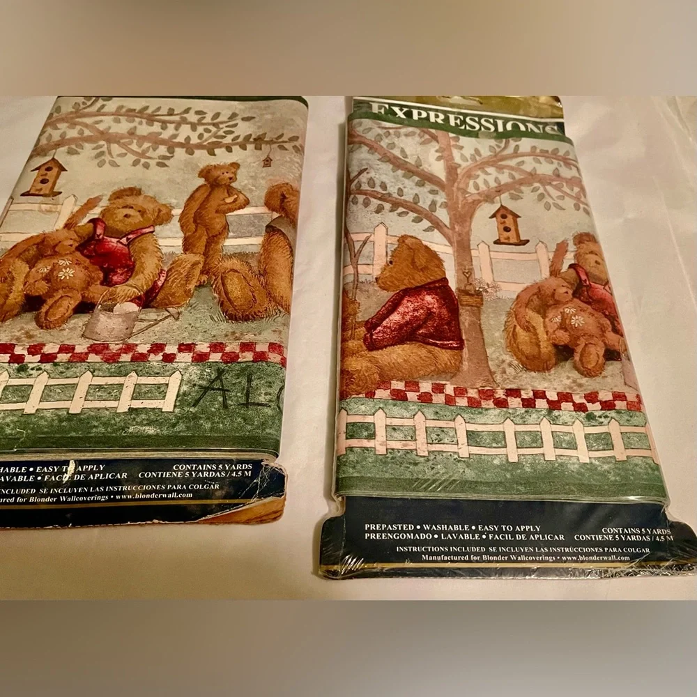 New! 2 Pack Border Wallpaper Expressions Cozy Bear Tree Fence Birdhouse Kids